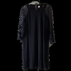 BLACK SHIFT DRESS WITH LACE BELL SLEEVES FLOWY A-LINE SIZE LARGE SWING TRAPEZE